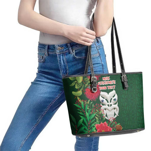 Maori Wheku Meri Kirihimete Personalised Leather Tote Bag All Green Indigenous Maori Motif - Aussie Hoodie