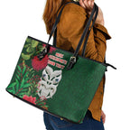 Maori Wheku Meri Kirihimete Personalised Leather Tote Bag All Green Indigenous Maori Motif - Aussie Hoodie