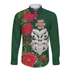 Maori Wheku Meri Kirihimete Personalised Long Sleeve Button Shirt All Green Indigenous Maori Motif - Aussie Hoodie