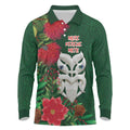 Maori Wheku Meri Kirihimete Personalised Long Sleeve Polo Shirt All Green Indigenous Maori Motif - Aussie Hoodie