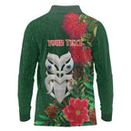 Maori Wheku Meri Kirihimete Personalised Long Sleeve Polo Shirt All Green Indigenous Maori Motif - Aussie Hoodie
