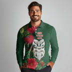 Maori Wheku Meri Kirihimete Personalised Long Sleeve Polo Shirt All Green Indigenous Maori Motif - Aussie Hoodie