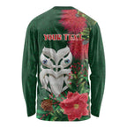 Maori Wheku Meri Kirihimete Personalised Long Sleeve Shirt All Green Indigenous Maori Motif - Aussie Hoodie
