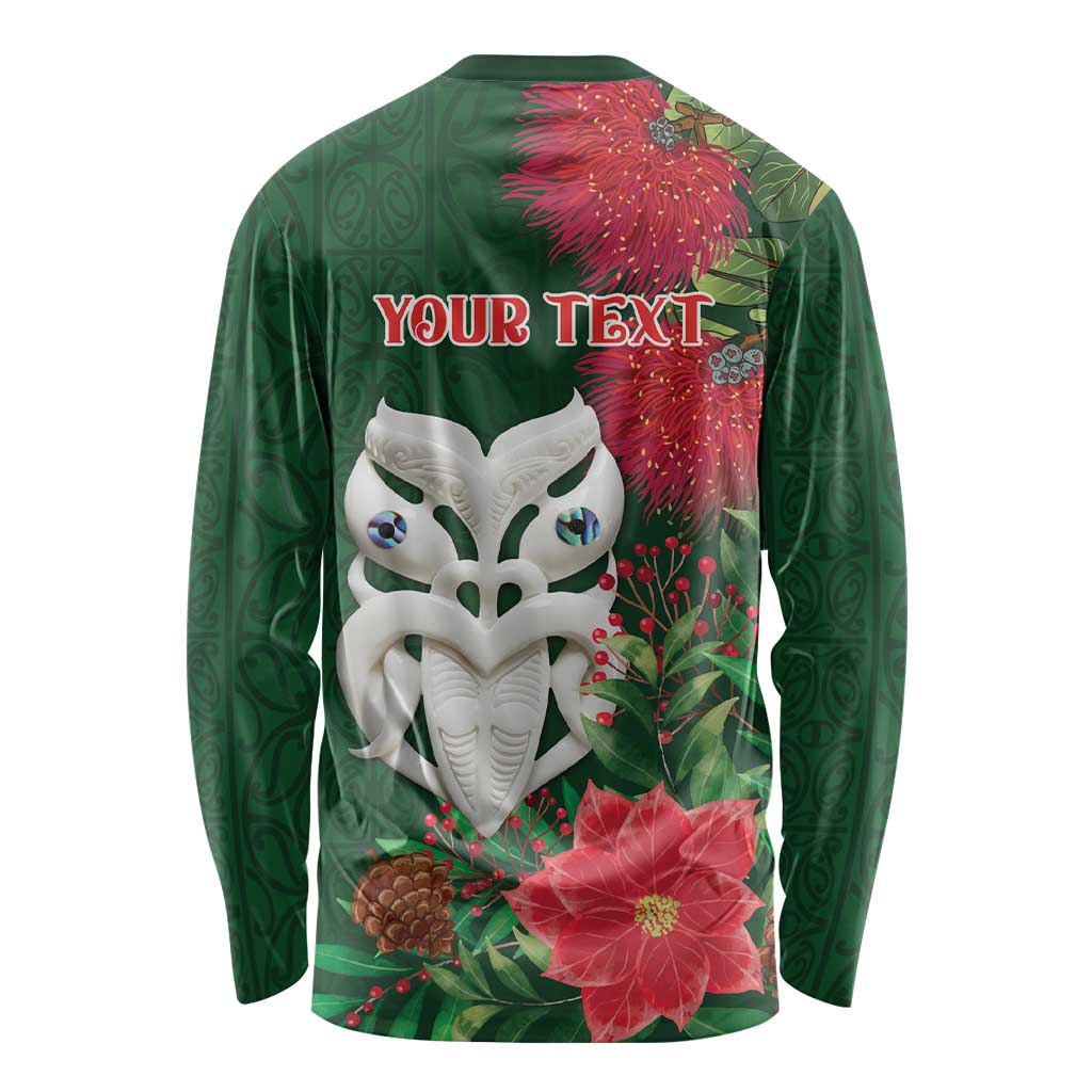 Maori Wheku Meri Kirihimete Personalised Long Sleeve Shirt All Green Indigenous Maori Motif - Aussie Hoodie
