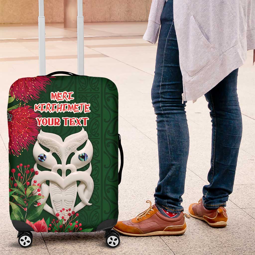 Maori Wheku Meri Kirihimete Personalised Luggage Cover All Green Indigenous Maori Motif - Aussie Hoodie
