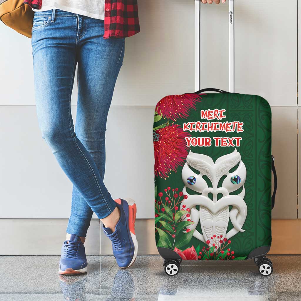 Maori Wheku Meri Kirihimete Personalised Luggage Cover All Green Indigenous Maori Motif - Aussie Hoodie