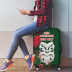 Maori Wheku Meri Kirihimete Personalised Luggage Cover All Green Indigenous Maori Motif - Aussie Hoodie