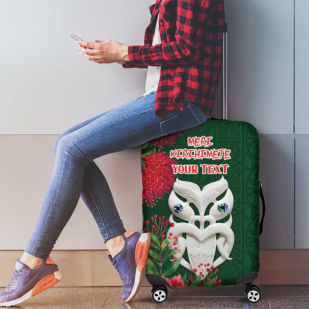 Maori Wheku Meri Kirihimete Personalised Luggage Cover All Green Indigenous Maori Motif - Aussie Hoodie