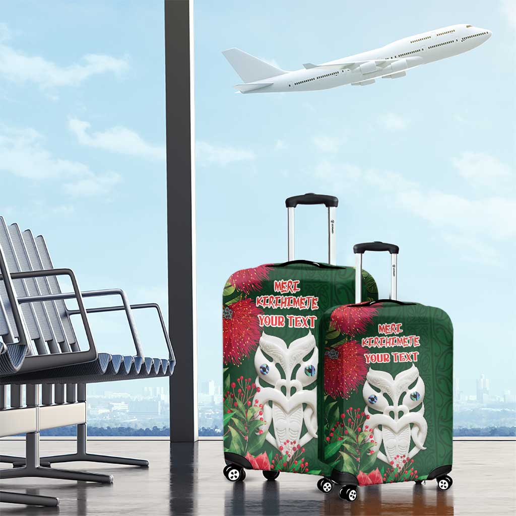 Maori Wheku Meri Kirihimete Personalised Luggage Cover All Green Indigenous Maori Motif - Aussie Hoodie