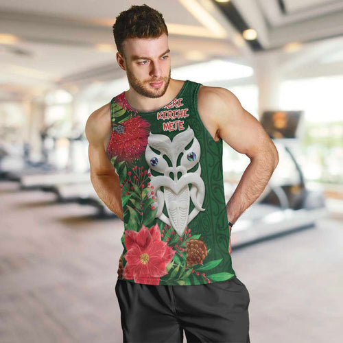 Maori Wheku Meri Kirihimete Personalised Men Tank Top All Green Indigenous Maori Motif - Aussie Hoodie