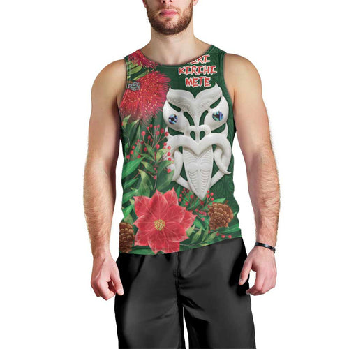 Maori Wheku Meri Kirihimete Personalised Men Tank Top All Green Indigenous Maori Motif - Aussie Hoodie