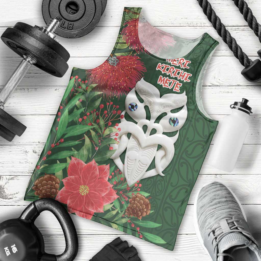 Maori Wheku Meri Kirihimete Personalised Men Tank Top All Green Indigenous Maori Motif - Aussie Hoodie