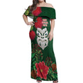 Maori Wheku Meri Kirihimete Personalised Off Shoulder Maxi Dress All Green Indigenous Maori Motif - Aussie Hoodie