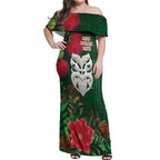Maori Wheku Meri Kirihimete Personalised Off Shoulder Maxi Dress All Green Indigenous Maori Motif - Aussie Hoodie
