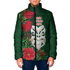 Maori Wheku Meri Kirihimete Personalised Padded Jacket All Green Indigenous Maori Motif - Aussie Hoodie