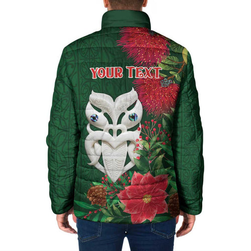 Maori Wheku Meri Kirihimete Personalised Padded Jacket All Green Indigenous Maori Motif - Aussie Hoodie
