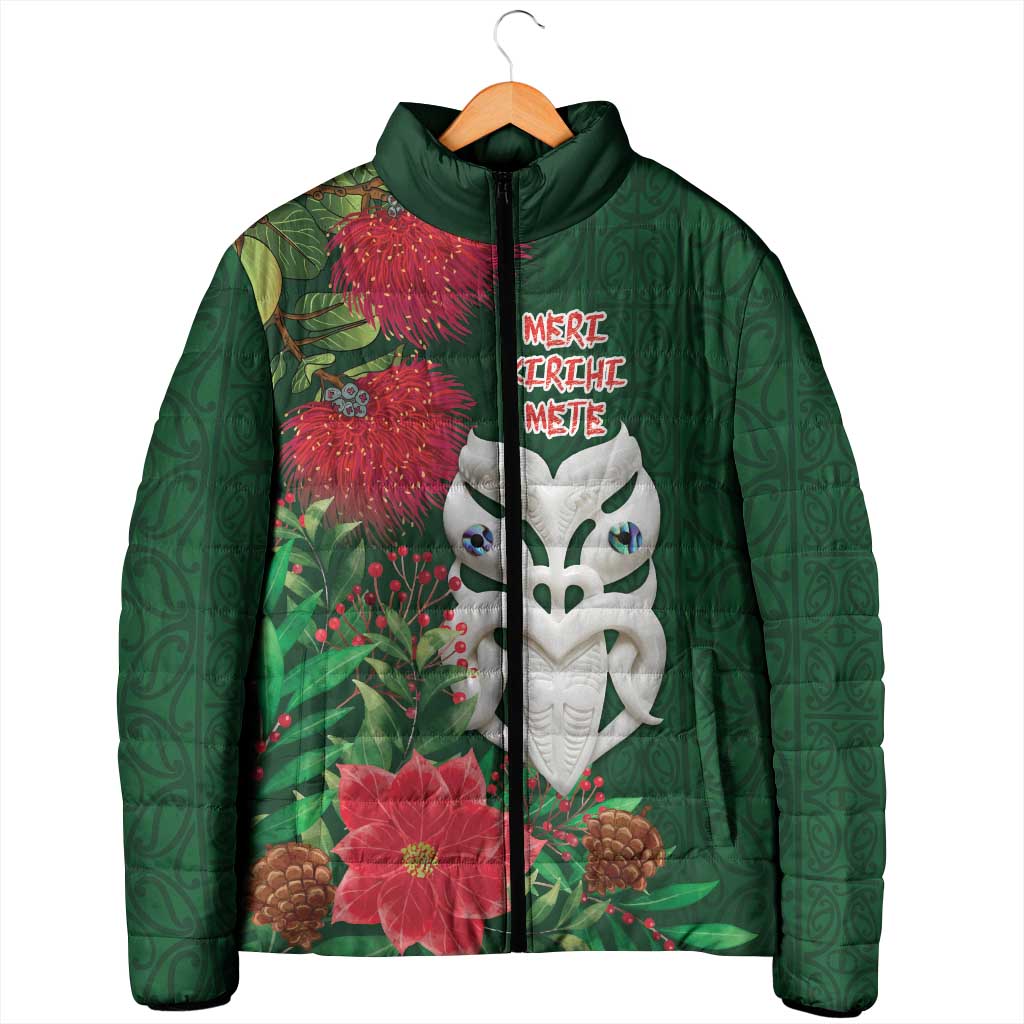 Maori Wheku Meri Kirihimete Personalised Padded Jacket All Green Indigenous Maori Motif - Aussie Hoodie