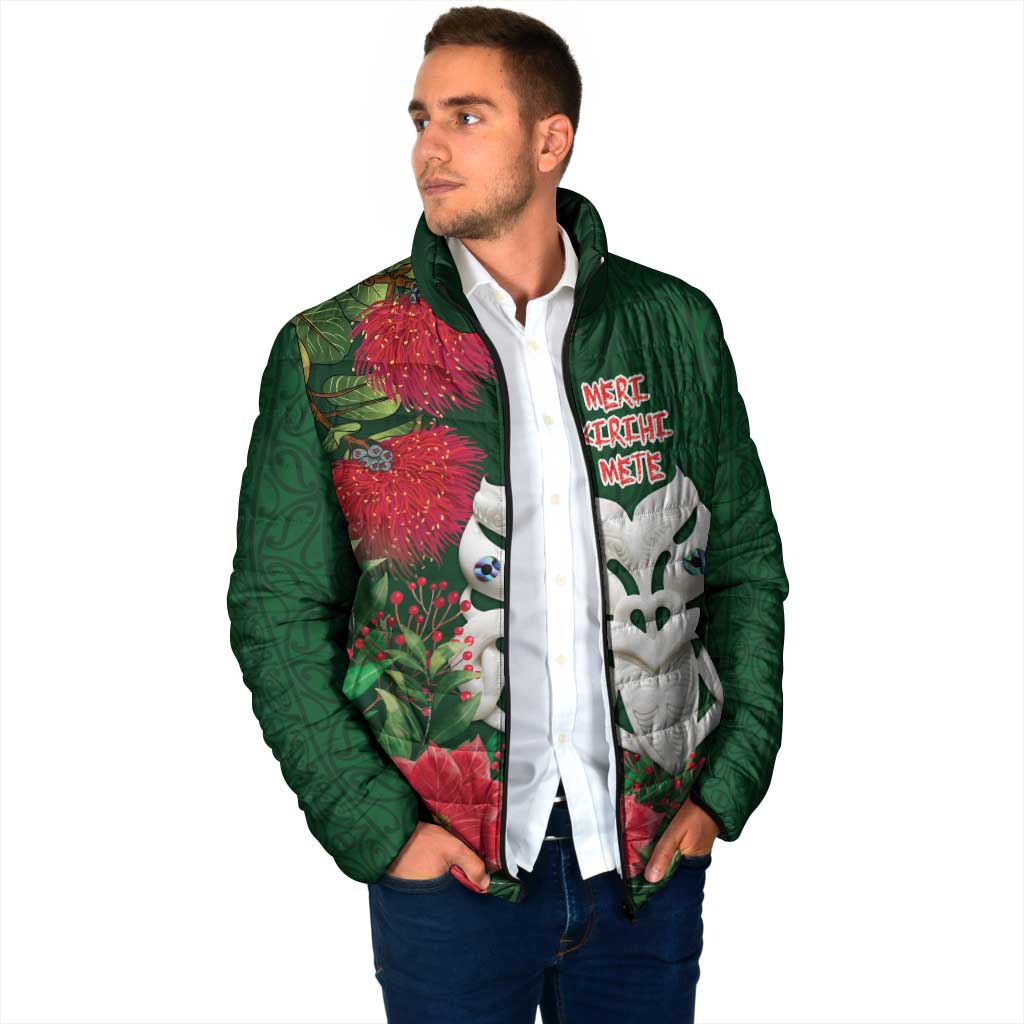 Maori Wheku Meri Kirihimete Personalised Padded Jacket All Green Indigenous Maori Motif - Aussie Hoodie