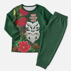 Maori Wheku Meri Kirihimete Personalised Christmas Pajama Set All Green Indigenous Maori Motif - Aussie Hoodie