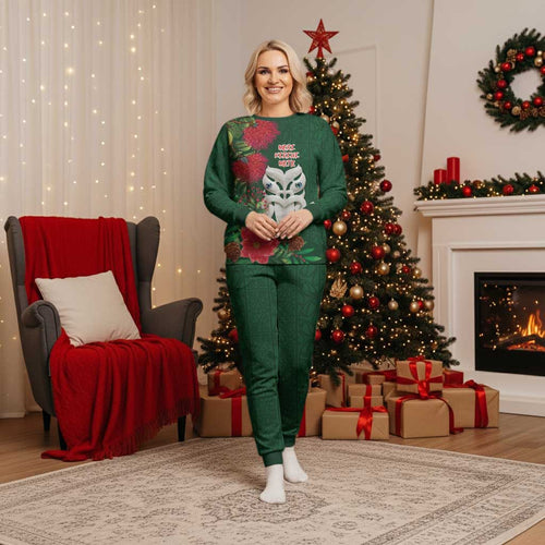 Maori Wheku Meri Kirihimete Personalised Christmas Pajama Set All Green Indigenous Maori Motif - Aussie Hoodie
