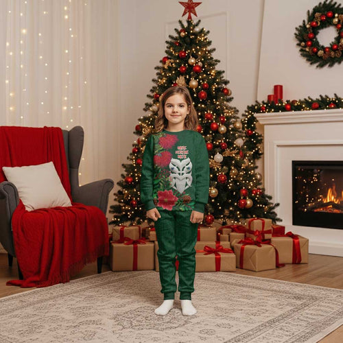 Maori Wheku Meri Kirihimete Personalised Christmas Pajama Set All Green Indigenous Maori Motif - Aussie Hoodie