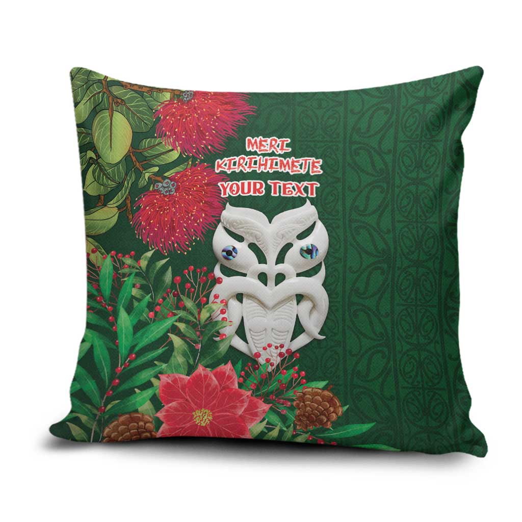 Maori Wheku Meri Kirihimete Personalised Pillow Cover All Green Indigenous Maori Motif - Aussie Hoodie