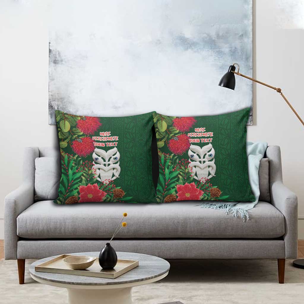 Maori Wheku Meri Kirihimete Personalised Pillow Cover All Green Indigenous Maori Motif - Aussie Hoodie