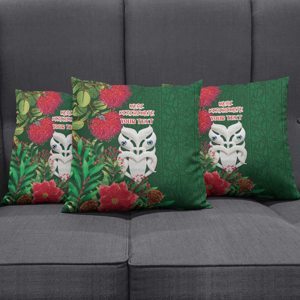 Maori Wheku Meri Kirihimete Personalised Pillow Cover All Green Indigenous Maori Motif - Aussie Hoodie