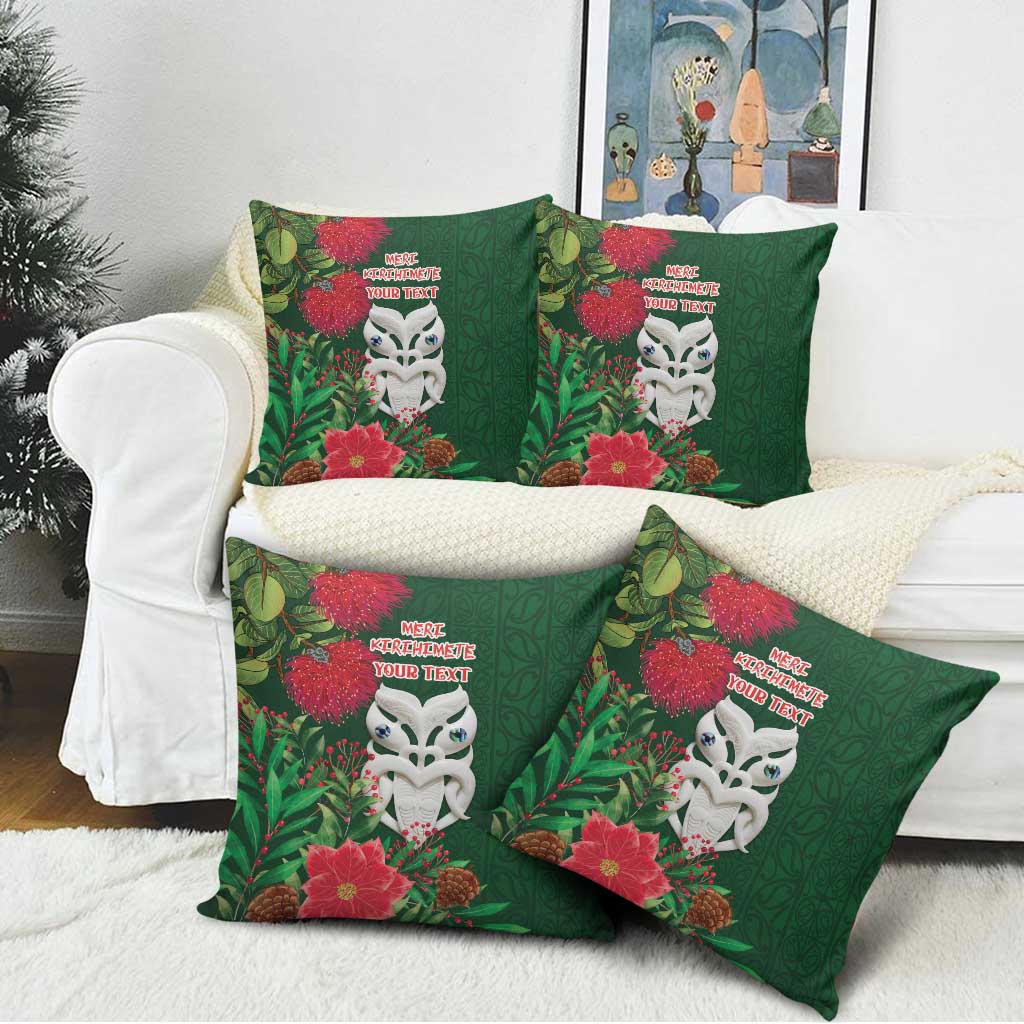 Maori Wheku Meri Kirihimete Personalised Pillow Cover All Green Indigenous Maori Motif - Aussie Hoodie