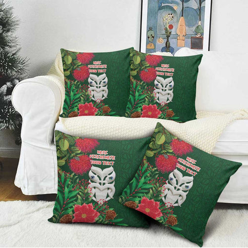 Maori Wheku Meri Kirihimete Personalised Pillow Cover All Green Indigenous Maori Motif - Aussie Hoodie