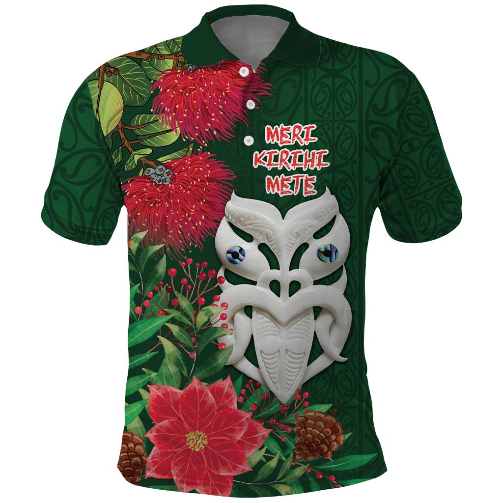 Maori Wheku Meri Kirihimete Personalised Polo Shirt All Green Indigenous Maori Motif - Aussie Hoodie