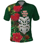 Maori Wheku Meri Kirihimete Personalised Polo Shirt All Green Indigenous Maori Motif - Aussie Hoodie