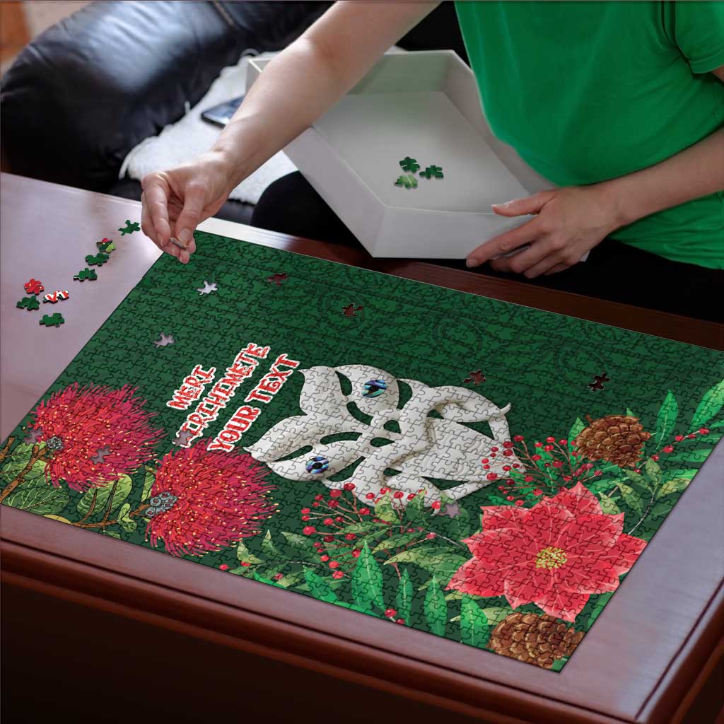 Maori Wheku Meri Kirihimete Personalised Puzzle All Green Indigenous Maori Motif - Aussie Hoodie