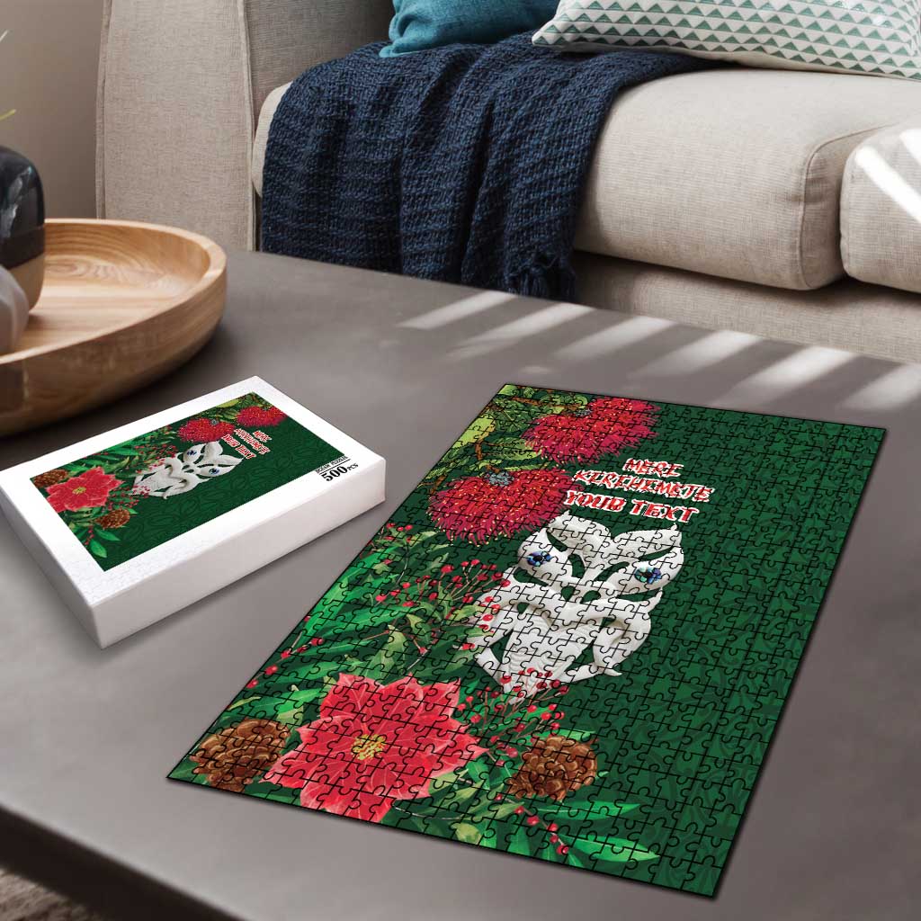 Maori Wheku Meri Kirihimete Personalised Puzzle All Green Indigenous Maori Motif - Aussie Hoodie
