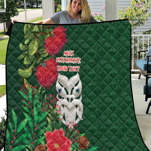 Maori Wheku Meri Kirihimete Personalised Quilt All Green Indigenous Maori Motif - Aussie Hoodie