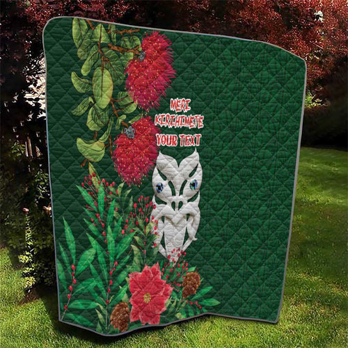 Maori Wheku Meri Kirihimete Personalised Quilt All Green Indigenous Maori Motif - Aussie Hoodie
