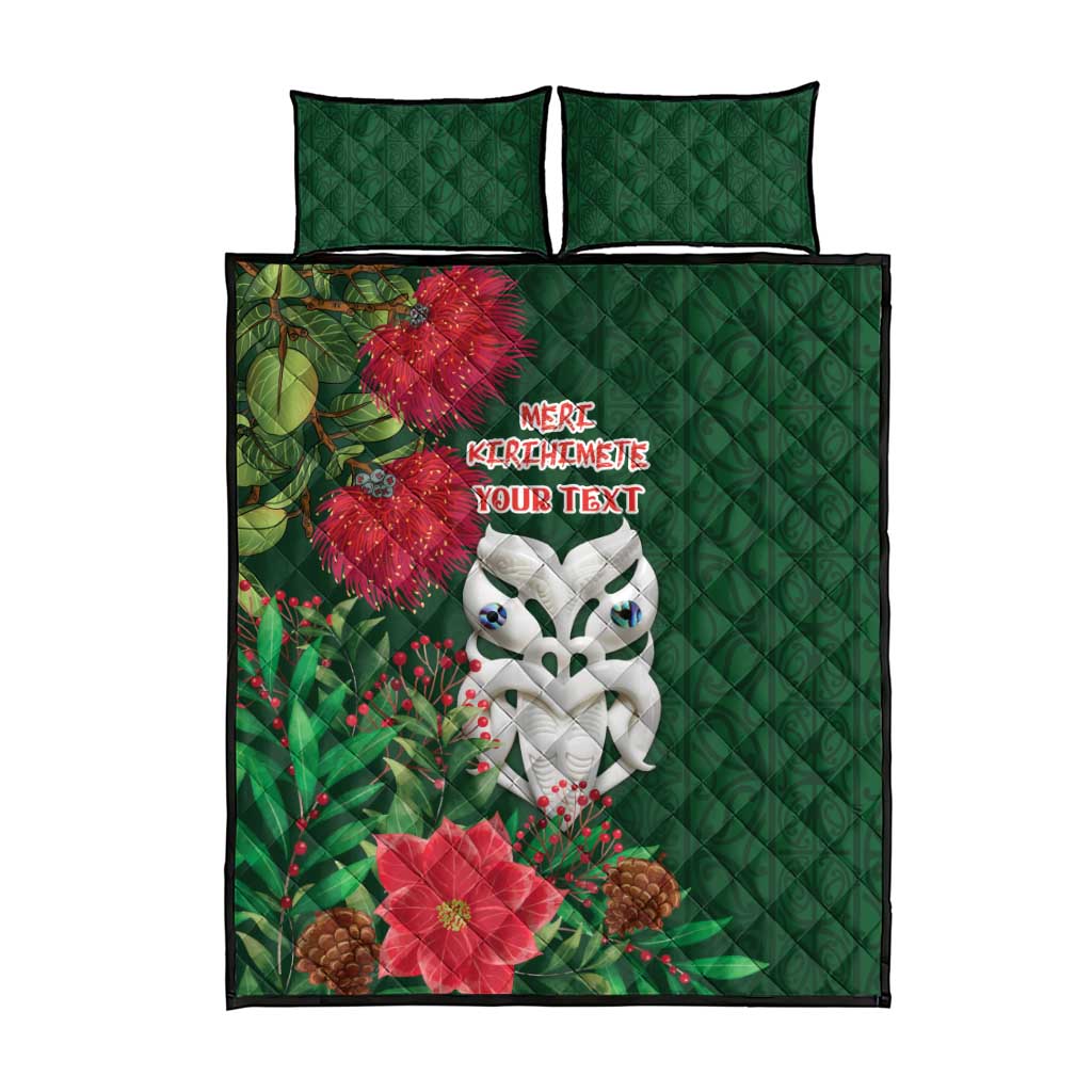 Maori Wheku Meri Kirihimete Personalised Quilt Bed Set All Green Indigenous Maori Motif - Aussie Hoodie