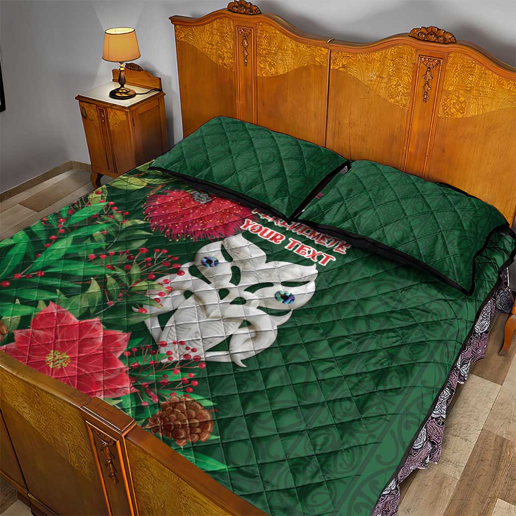 Maori Wheku Meri Kirihimete Personalised Quilt Bed Set All Green Indigenous Maori Motif - Aussie Hoodie