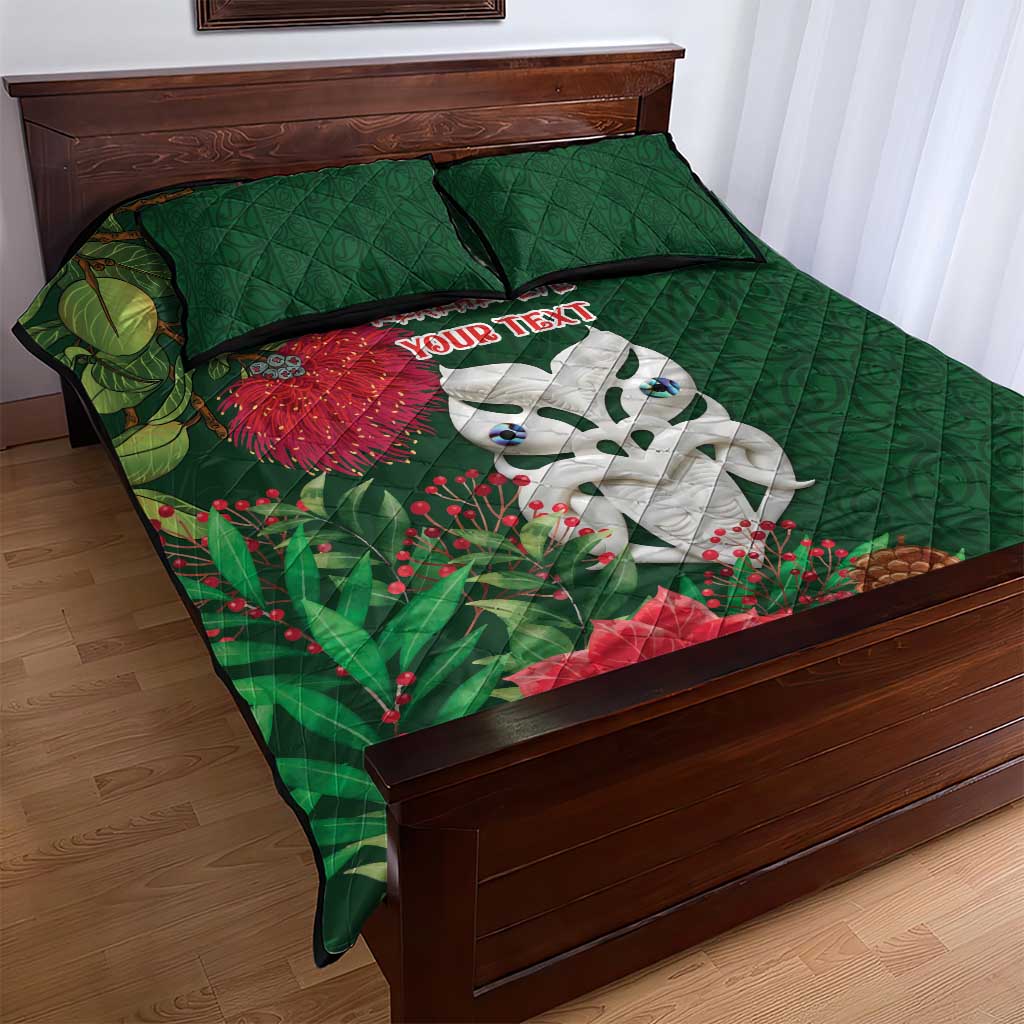 Maori Wheku Meri Kirihimete Personalised Quilt Bed Set All Green Indigenous Maori Motif - Aussie Hoodie