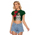 Maori Wheku Meri Kirihimete Personalised Raglan Cropped T Shirt All Green Indigenous Maori Motif - Aussie Hoodie