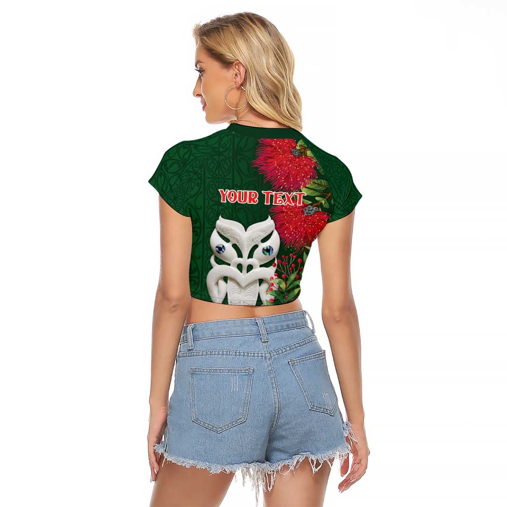Maori Wheku Meri Kirihimete Personalised Raglan Cropped T Shirt All Green Indigenous Maori Motif - Aussie Hoodie