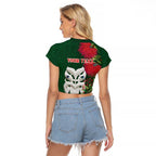 Maori Wheku Meri Kirihimete Personalised Raglan Cropped T Shirt All Green Indigenous Maori Motif - Aussie Hoodie