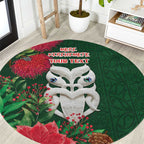 Maori Wheku Meri Kirihimete Personalised Round Carpet All Green Indigenous Maori Motif - Aussie Hoodie