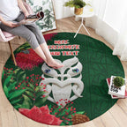 Maori Wheku Meri Kirihimete Personalised Round Carpet All Green Indigenous Maori Motif - Aussie Hoodie