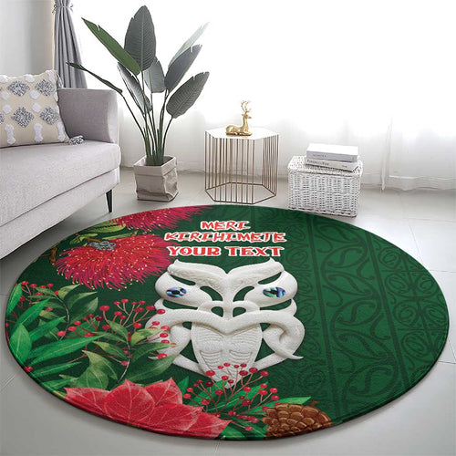 Maori Wheku Meri Kirihimete Personalised Round Carpet All Green Indigenous Maori Motif - Aussie Hoodie