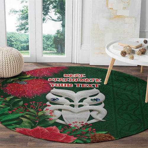Maori Wheku Meri Kirihimete Personalised Round Carpet All Green Indigenous Maori Motif - Aussie Hoodie