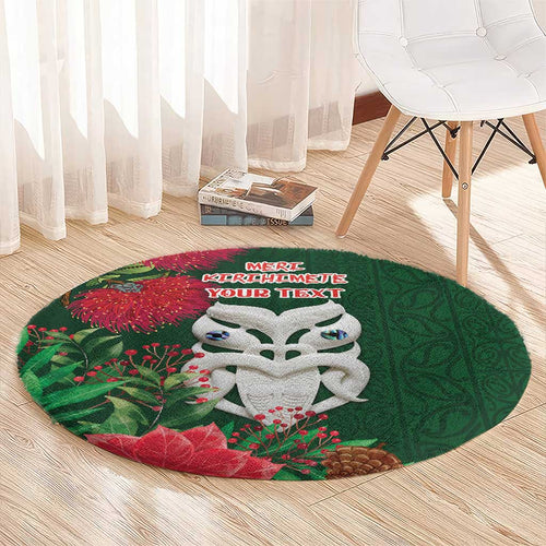Maori Wheku Meri Kirihimete Personalised Round Carpet All Green Indigenous Maori Motif - Aussie Hoodie