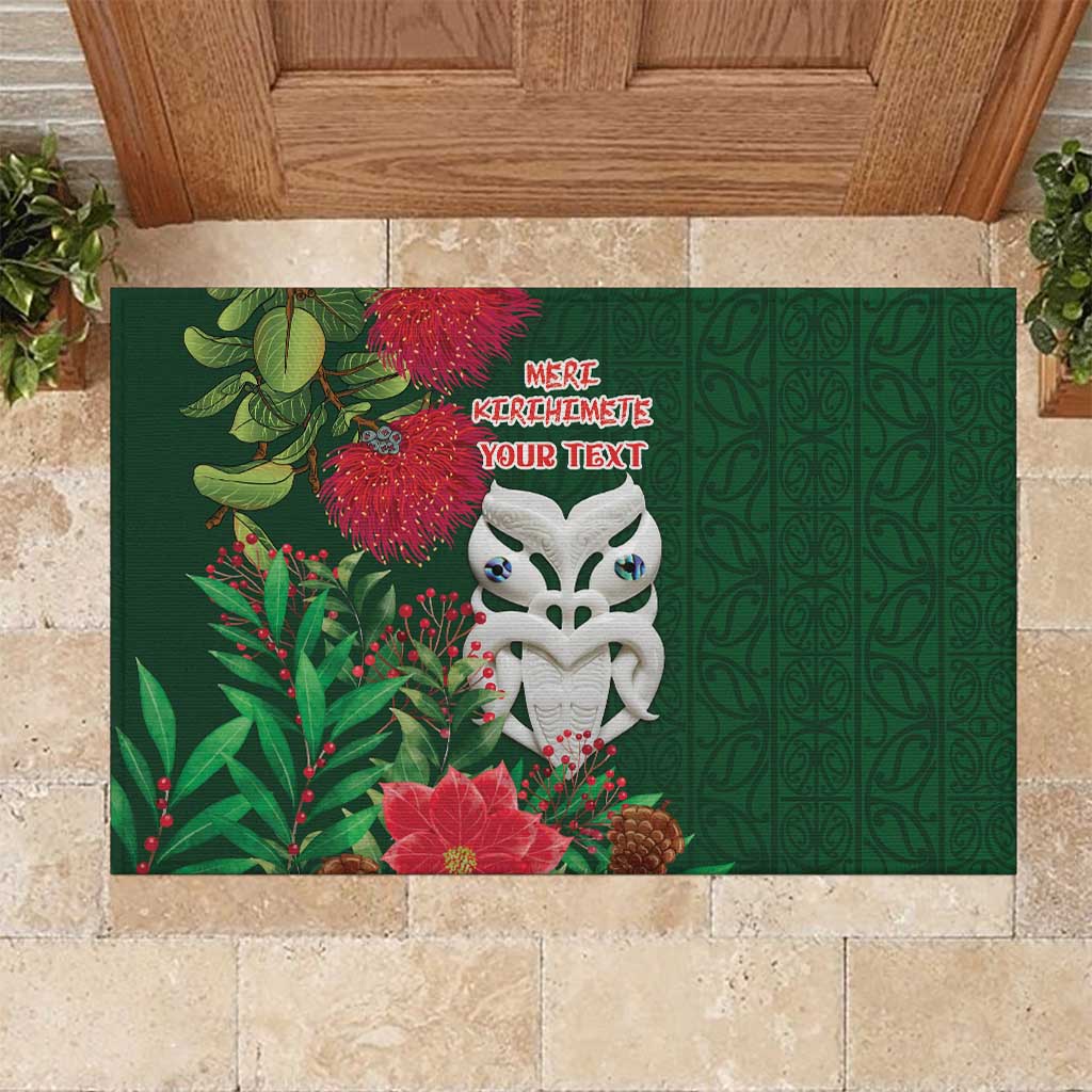 Maori Wheku Meri Kirihimete Personalised Rubber Doormat All Green Indigenous Maori Motif - Aussie Hoodie