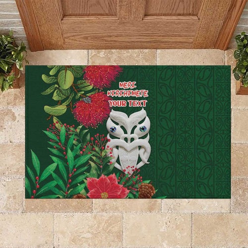 Maori Wheku Meri Kirihimete Personalised Rubber Doormat All Green Indigenous Maori Motif - Aussie Hoodie