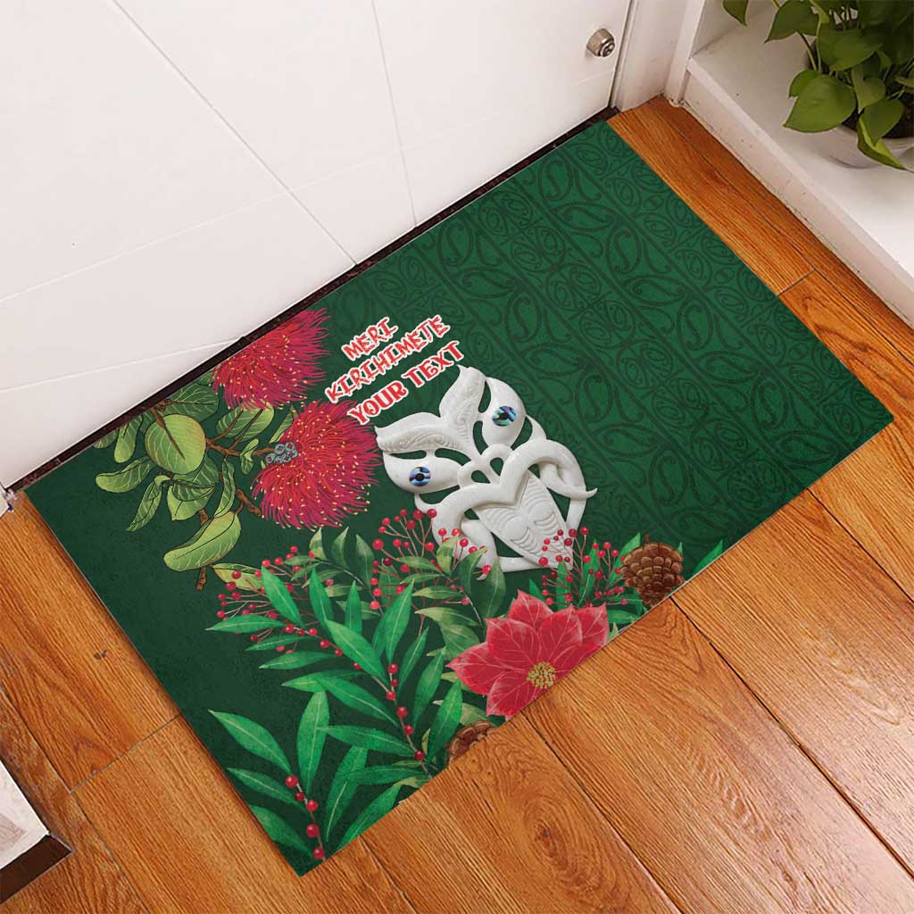 Maori Wheku Meri Kirihimete Personalised Rubber Doormat All Green Indigenous Maori Motif - Aussie Hoodie